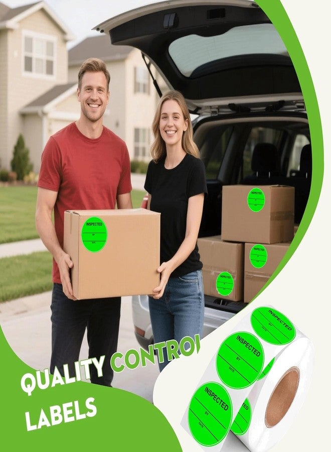 wootile 1000 Pcs Circle Inventory Labels QC Passed 2" Quality Control Inspected by Inventory Stickers Fluorescent Green Label Writable Handling for Shipping Control Organization - Image 2